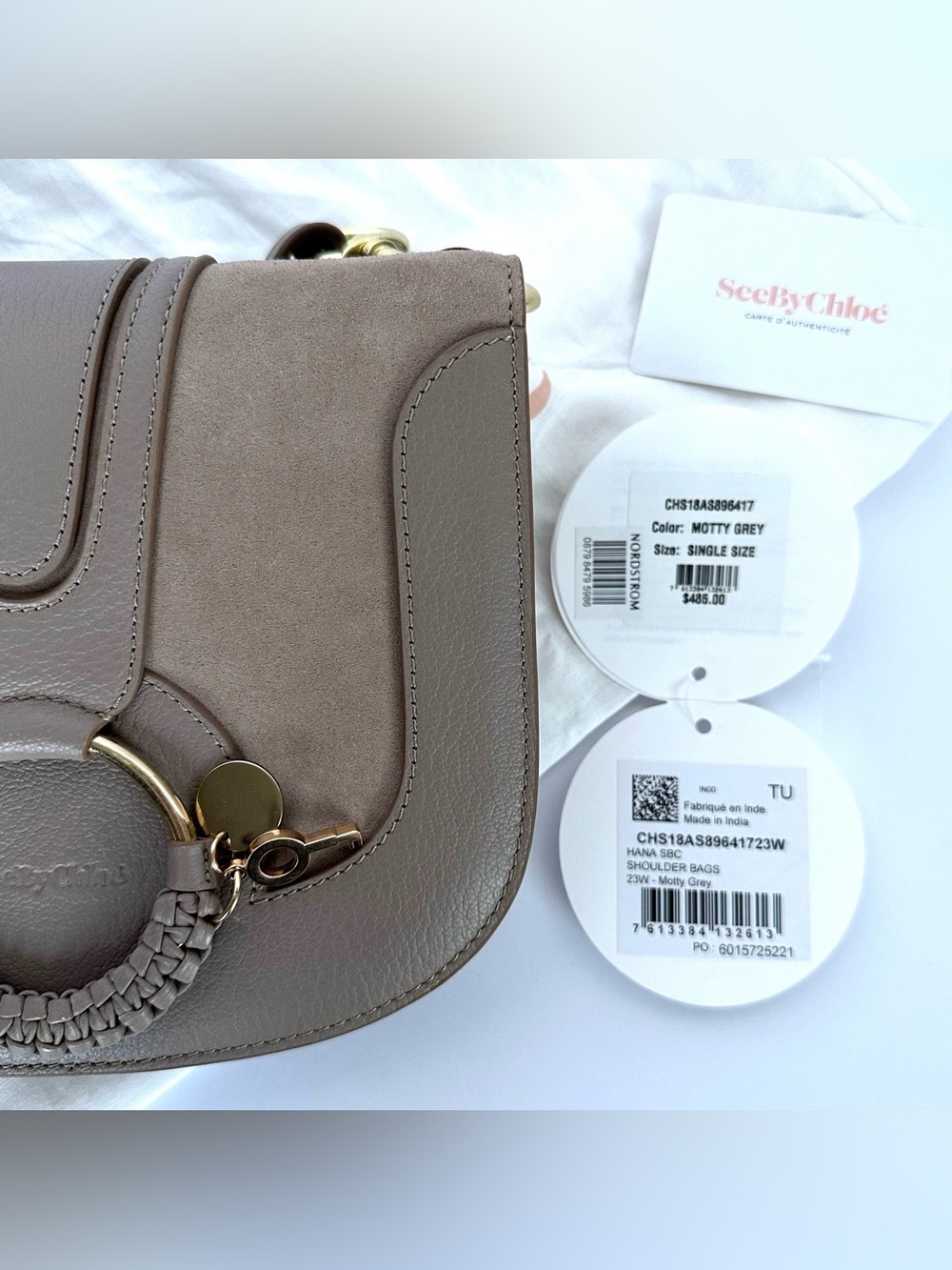 New See by Chloé Hana Suede & Leather Shoulder Bag in Motty Grey - Picture 16 of 16